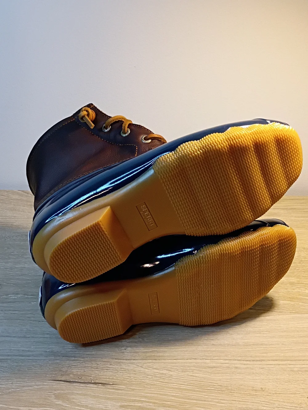 Sperry Brown Blue Waterproof Rubber Boots Size 8 New, No tags